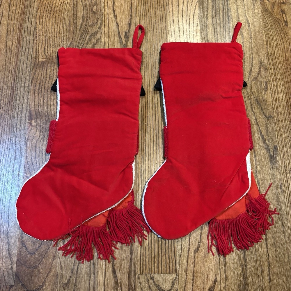 SNOWMAN Christmas Stocking Crewel Wool Velveteen Back Carrot Nose Set Of 2 - Picture 2 of 5